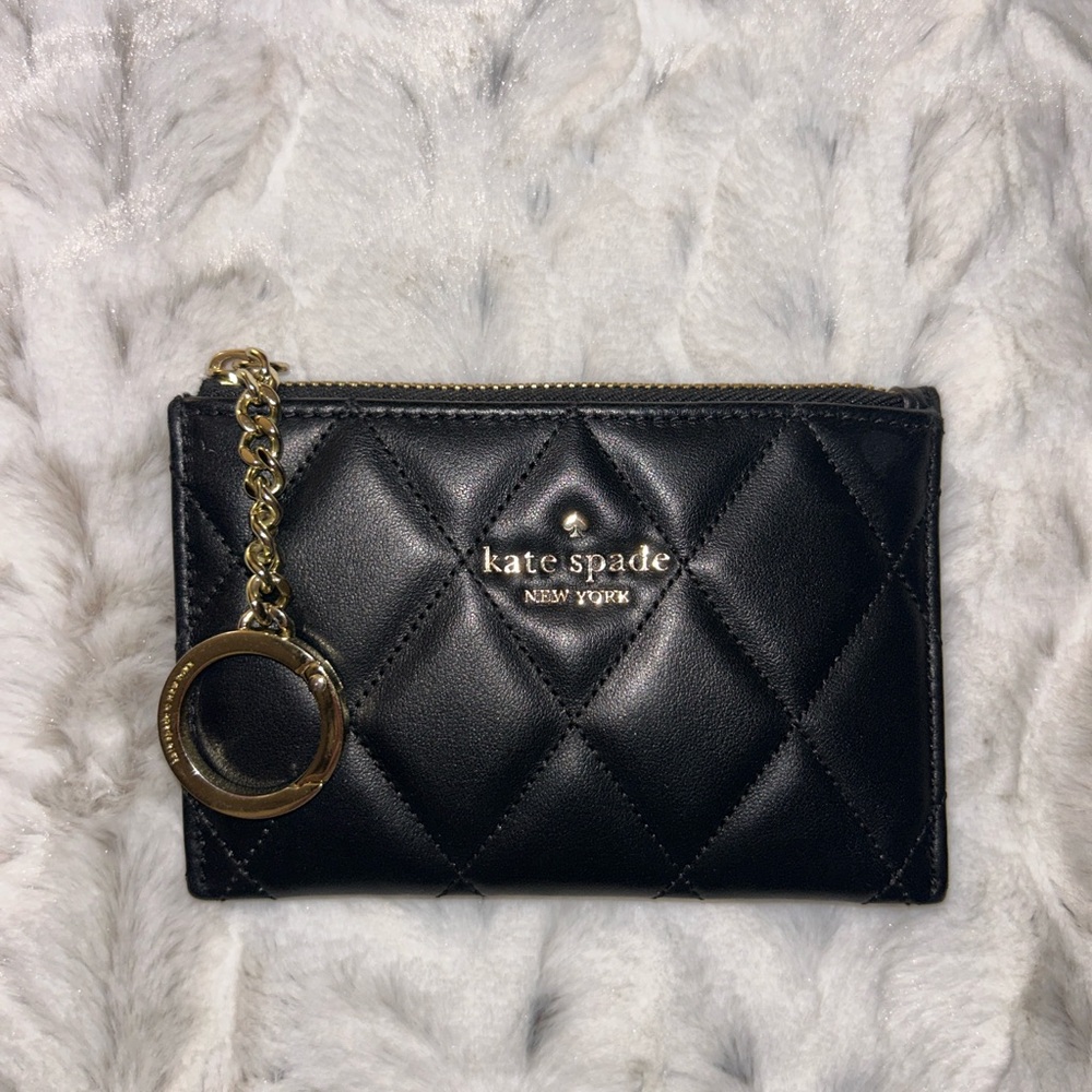 Kate Spade Black Quilted Pouch with Gold Chain